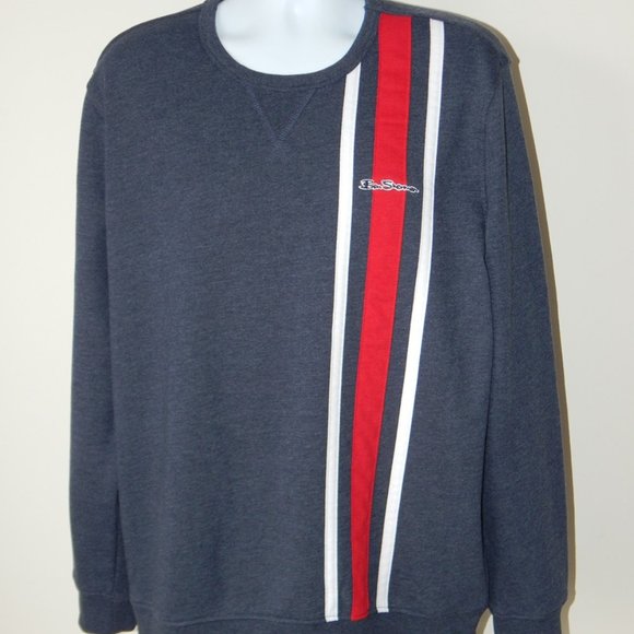 NWT Ben Sherman Original Logo Striped Pullover Fleece Sweatshirt Navy Heather XL - Picture 4 of 7